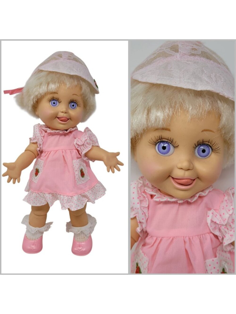 Vintage Baby Face Doll Galoob So Delightful DeeDee Blue Eyes Blond Tongue Out #8